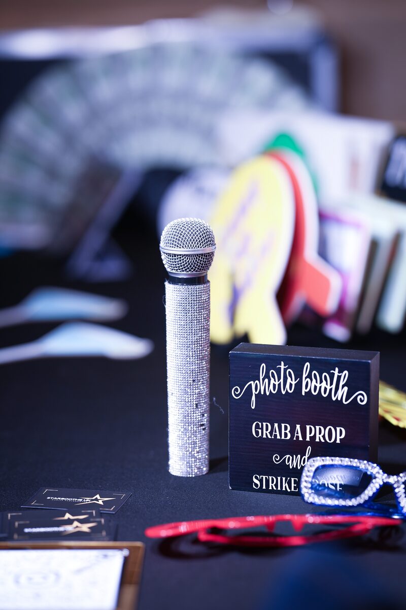 Booth props and a bedazzled microphone